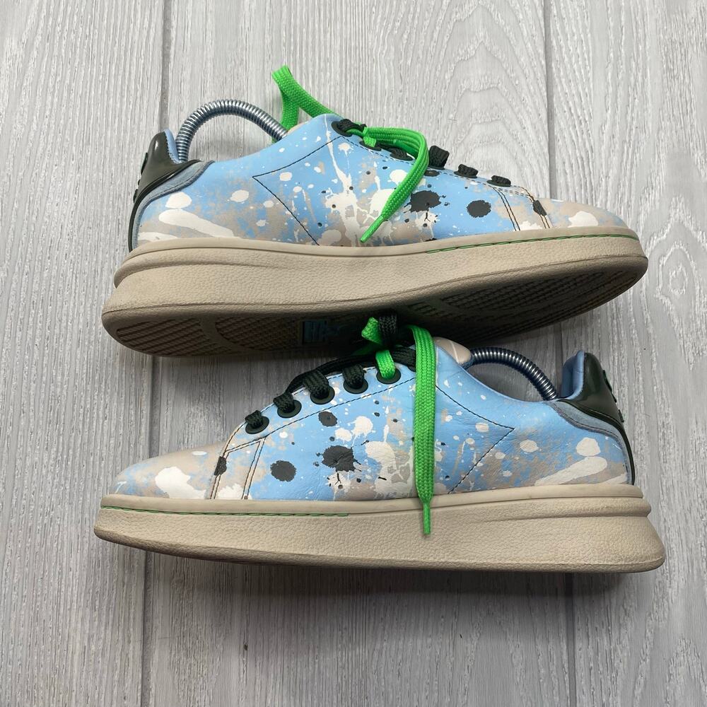 Marc Jacobs The Tennis Shoe Blue & Grey Splatter Lace Up Sneakers Size 8 38 - Picture 3 of 9